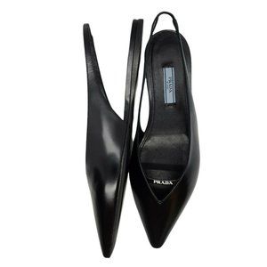 Prada Leather Pointy-Toe Slingback Flat BNIB